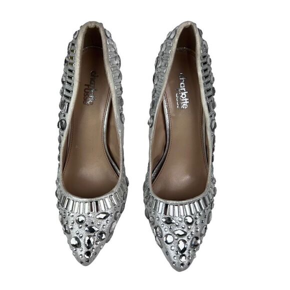 Charlotte Russe Elsa Heels Silver Studded Rhinestone Embellished 4.5 Heel Size 8 - Picture 1 of 14